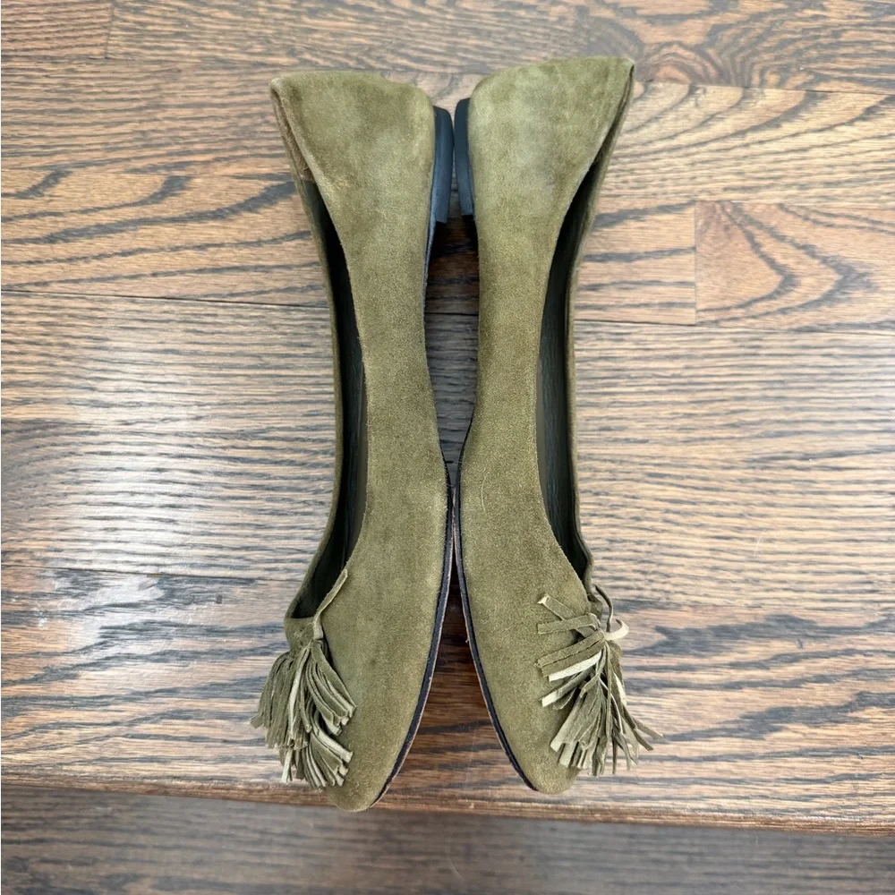 Loeffler Randall Olive Suede Fringe Tassel Ballet Flats Size 8.5 B